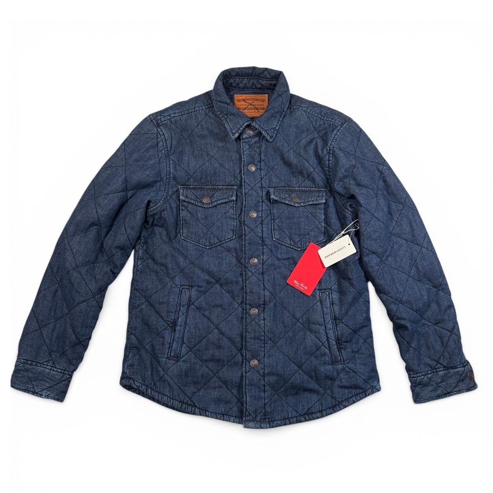 Lucky Brand Renwick Quilted Denim Shirt Jacket Mens Small Blue Shacket Snap NWT